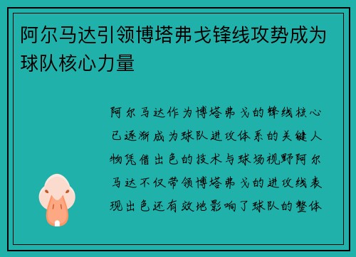 阿尔马达引领博塔弗戈锋线攻势成为球队核心力量 阿尔马达引领博塔弗戈锋线攻势成为球队核心力量