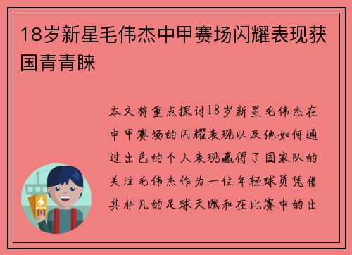 18岁新星毛伟杰中甲赛场闪耀表现获国青青睐