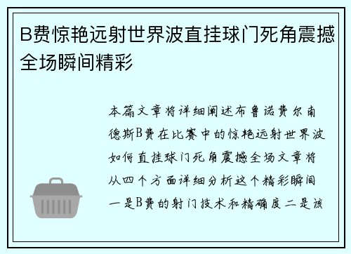B费惊艳远射世界波直挂球门死角震撼全场瞬间精彩